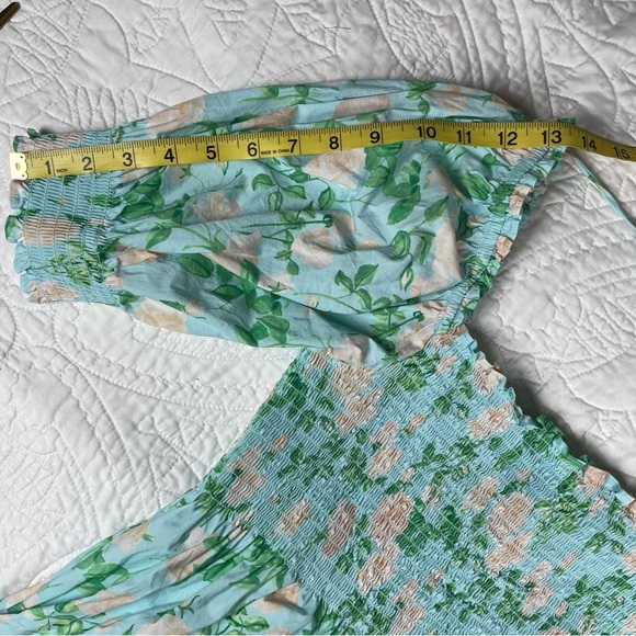 Hill House Athena Nap Dress Mini Puff Sleeve in Blue Roses Size M - Picture 10 of 14